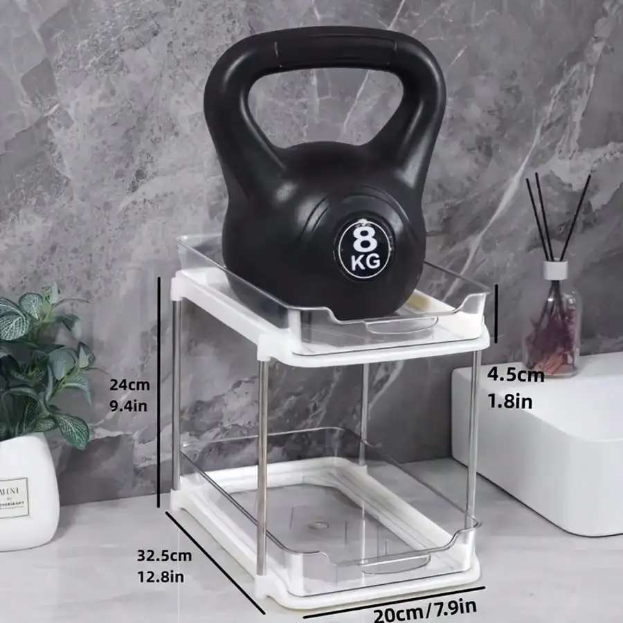 منظم تحت الحوض قابل للتكديس بطبقتين: تصميم قابل للسحب مع 8 فواصل متحركة (مخزن الحمام/المطبخ)