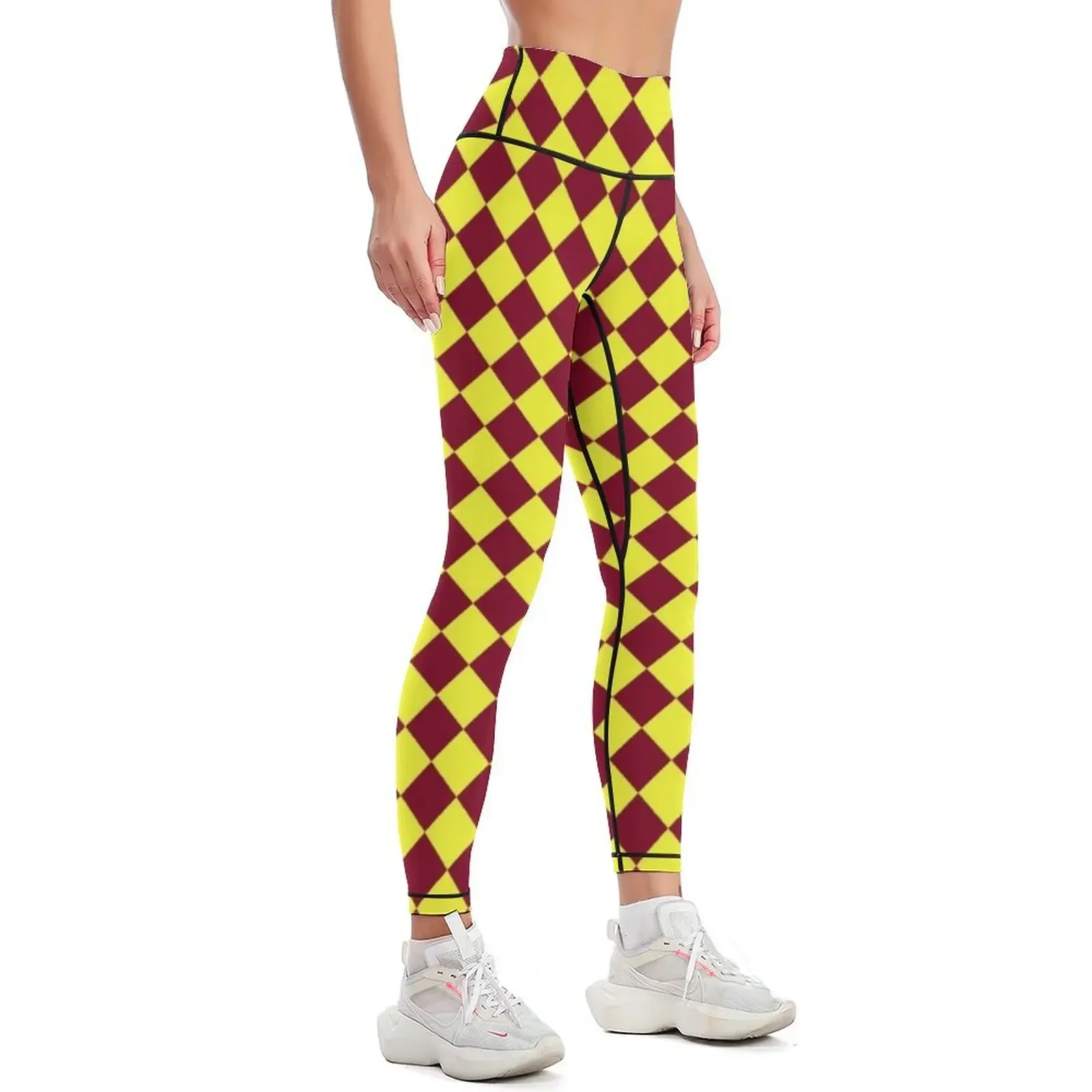 Electric Yellow and Burgundy Red Diamonds Leggings for fitness sport legging Women's fitness sportswear for gym Womens Leggings