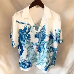 Summer Abstract Art Portrait Pattern Print Shirt Short Sleeve Casual Men Shirt Streetwear Camisa Masculina Shirt Moda Hombre