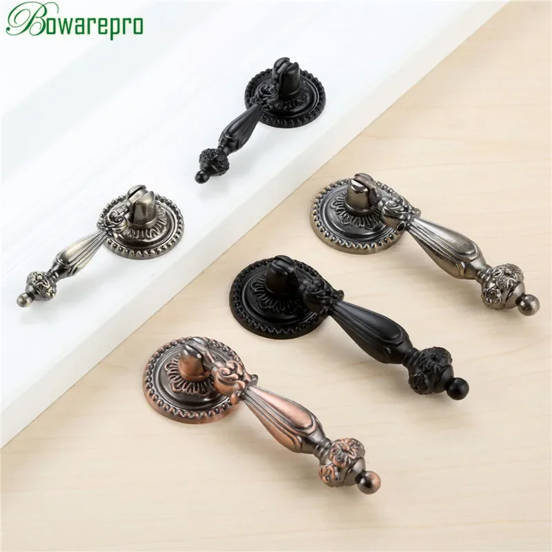 2Pcs Retro Antique Drop Pull Handle Wardrobe Door Pulls Dresser Drawer Kitchen Cupboard Hanging Design Cabinet Knobs and Handles