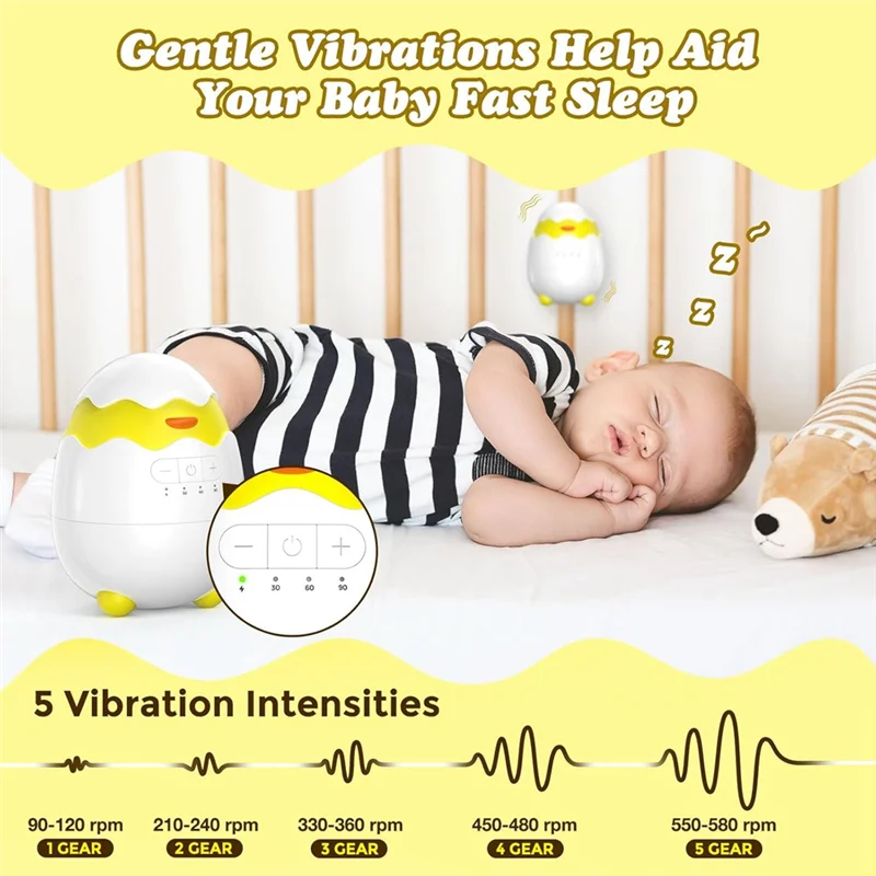 AS60-Rechargeable Baby Rocker لعربات الأطفال، 5 سرعات اهتزاز و4 أوضاع مؤقت، حارس محمول مع وظيفة الذاكرة