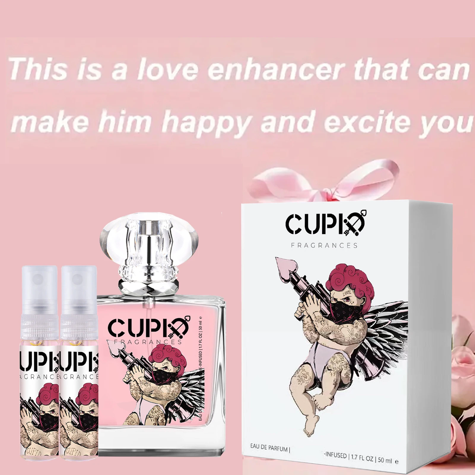 Parfum cologne wanita Cupid 2.0, portabel, elegan, romantis, 1.7 oz (50 ml) hadiah Hari Valentine.