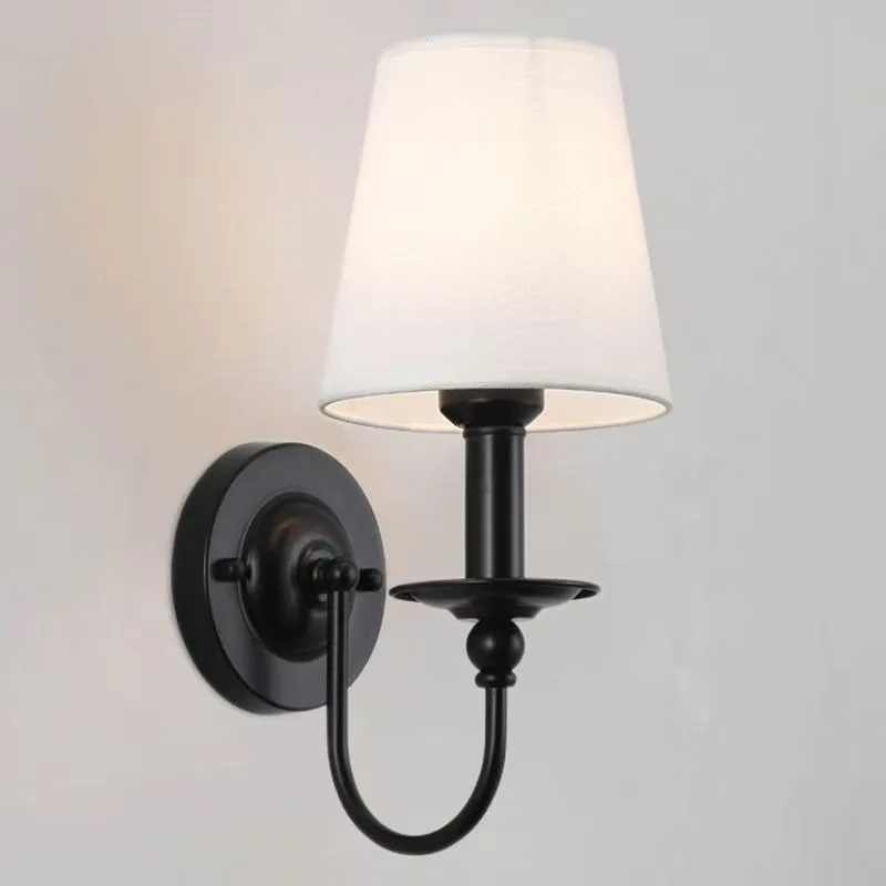 

American Iron Wall Lamp Hotel Living Room Background Wall Corridor Decoration Minimalist Wall Light Bedroom Bedside Fabric Lamp