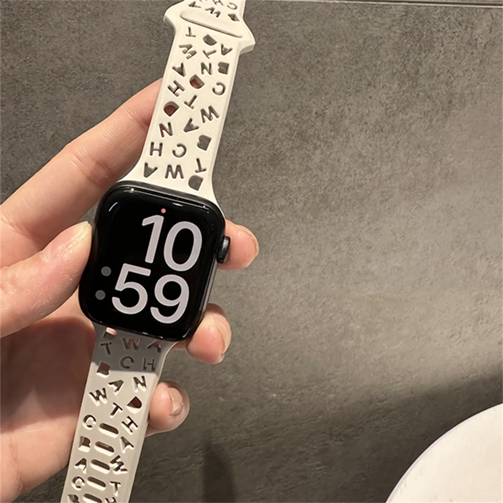 Cute 3D Alphabet Hollow Breathable Band For Apple Watch 9 8 7 6 5 4 3 2 SE Ultra INS Sports Strap For iWatch 41mm 49 45 42 40 38