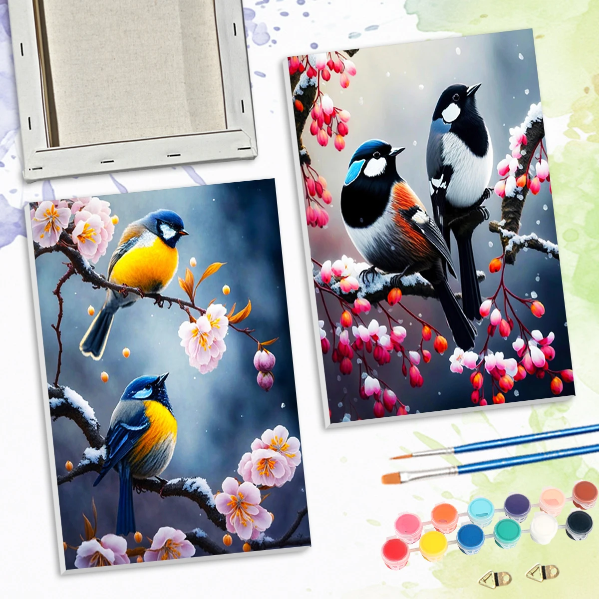 

SDOYUNO Paint By Numbers For Beginner diy Animals Two birds on the plum blossom tree Handmade Drawing 20x30cm ready Frame Crafts