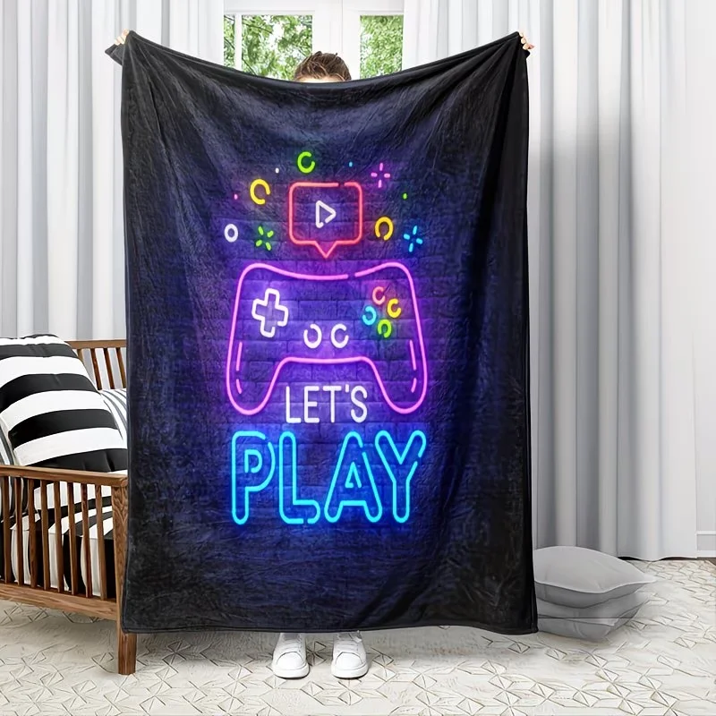 Light Game Controller Blanket Featuring A Trendy LET'S PLAY Design It'S Ultra-Soft and Skin-Friendly and Comfort Specifically