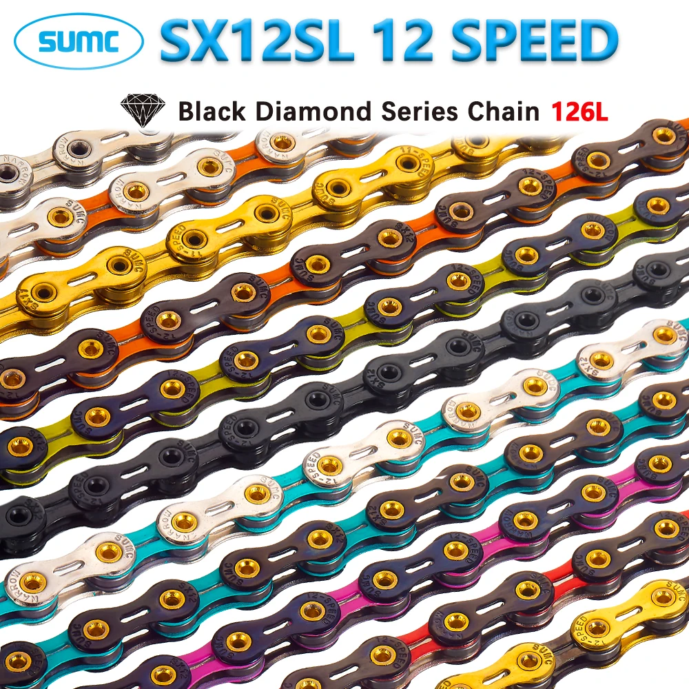 SUMC 12 Speed Bike Chain 12S MTB Mountain Road Bike chain Super Light Diamond titanium-plated chain 12V