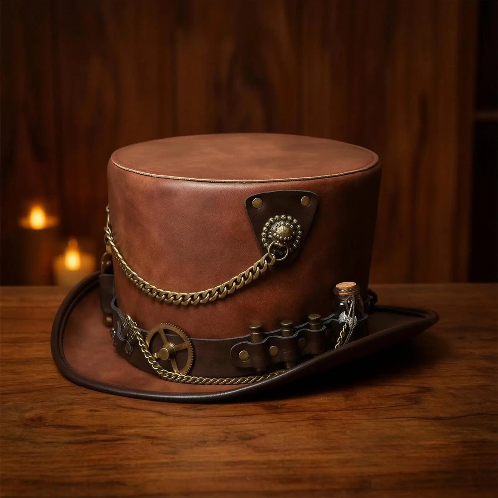 Steampunk Top Hat Costume Steampunk Hat with Vial Faux-Leather for Cosplayers