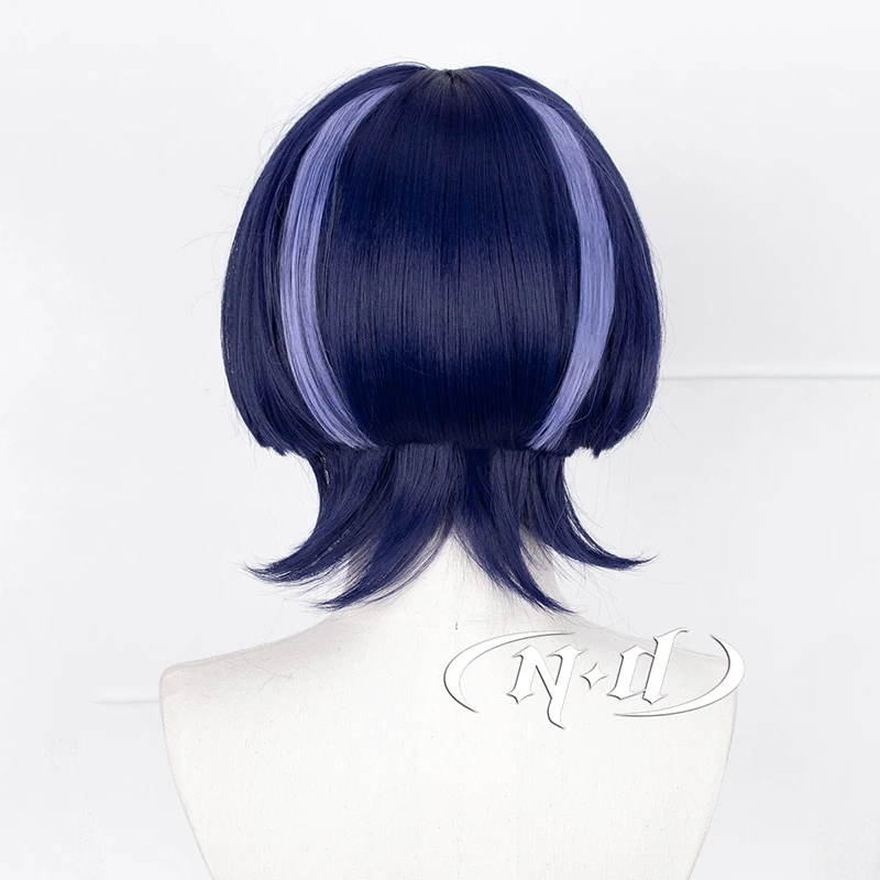 ND تأثيري الباروكات Genshin تأثير الهيام تأثيري يسلط الضوء على باروكات الشعر الأزرق الداكن ل Comic Con Coser مقاومة للحرارة الاصطناعية
