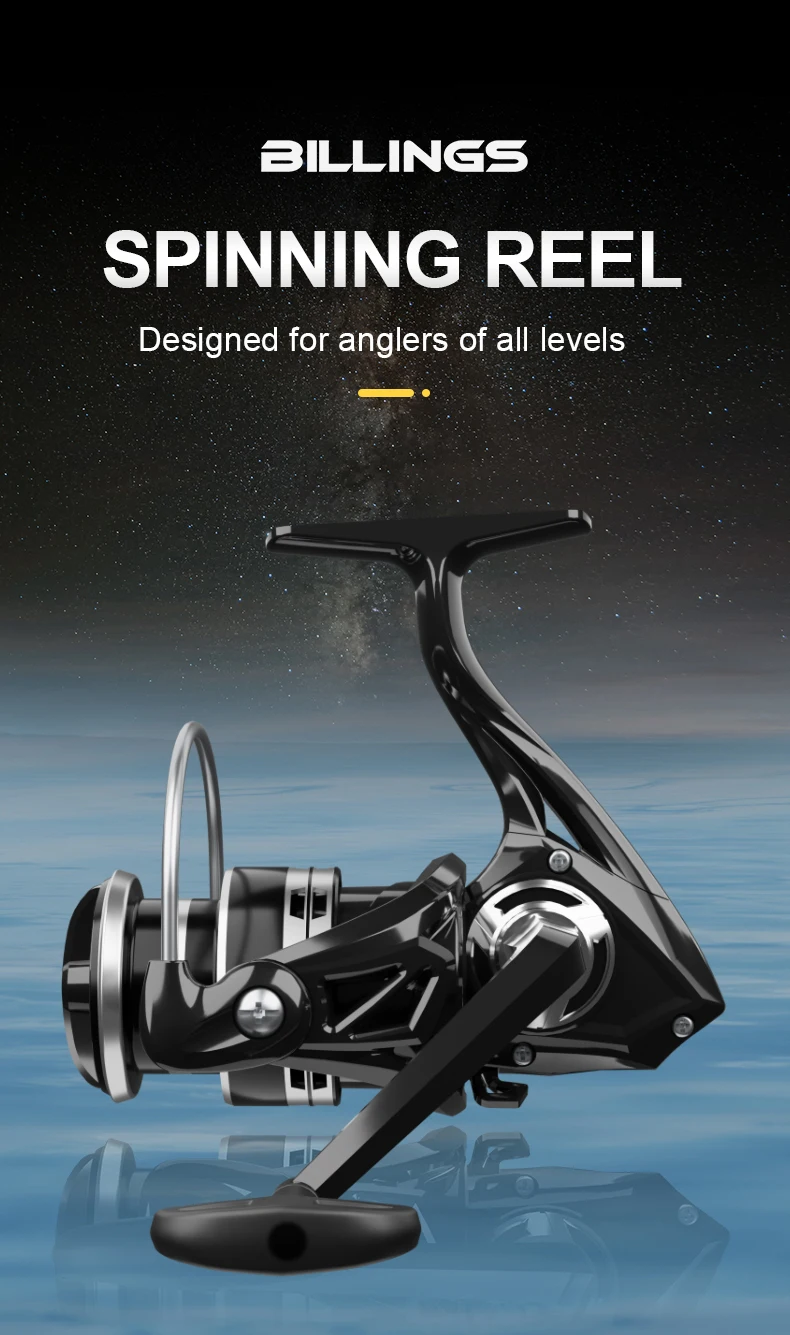 BILLINGS HK Spinnrolle, 1000-7000er Serie Spinnangelrollen, 12 kg maximale Bremskraft, 5,2:1 Übersetzungsverhältnis, klappbarer Kurbel für einfachen Transport – Detail 1