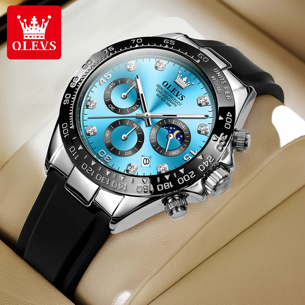 OLEVS 2875 Quartz Watch Gift Round-dial Silicone Watchband Wristwatch Chronograph Calendar Luminous Function Waterproof Watch