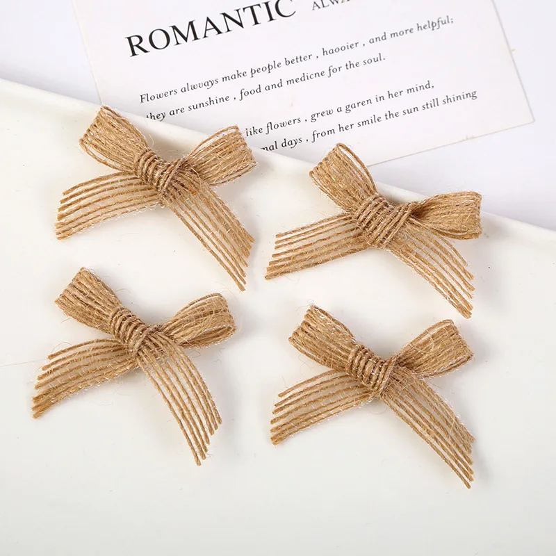 20-100 Stück Natürliche Jute-Band-Schleifen Vintage-Leinen-Schleifen für DIY-Nähprojekte, Hochzeitsdekoration, Haarnadeln und Kleidungszubehör – Detail 4