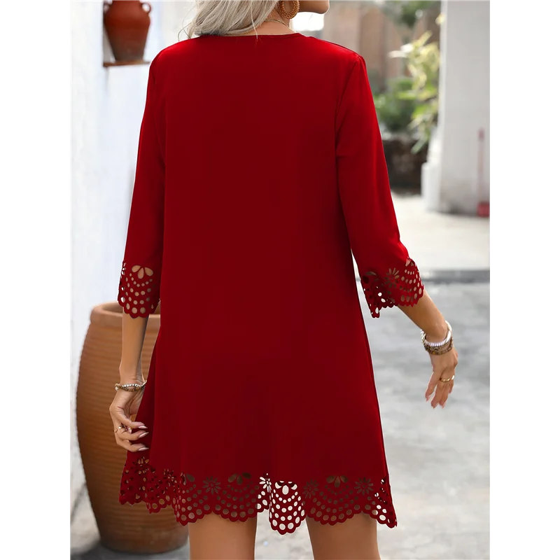 ASDS-Vestito maglietta casual da donna Abiti scampanati vuoti con maniche lunghe a 3/4 estive