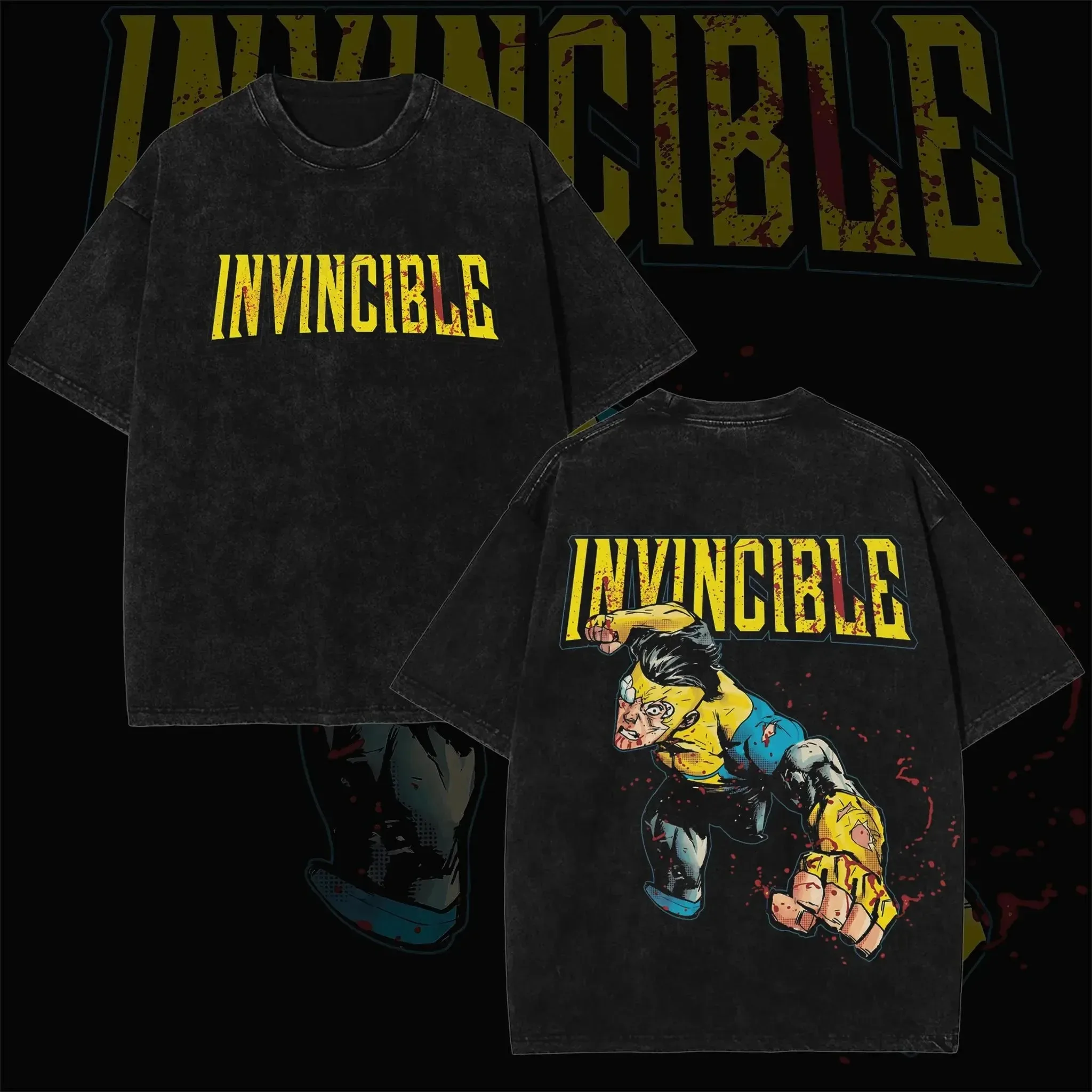 Anime Crazy Invincible T-Shirt Vintage Washed Oversized Men Women Harajuku Streetwear Y2K Crew O-neck Cotton Luxurious Clothing