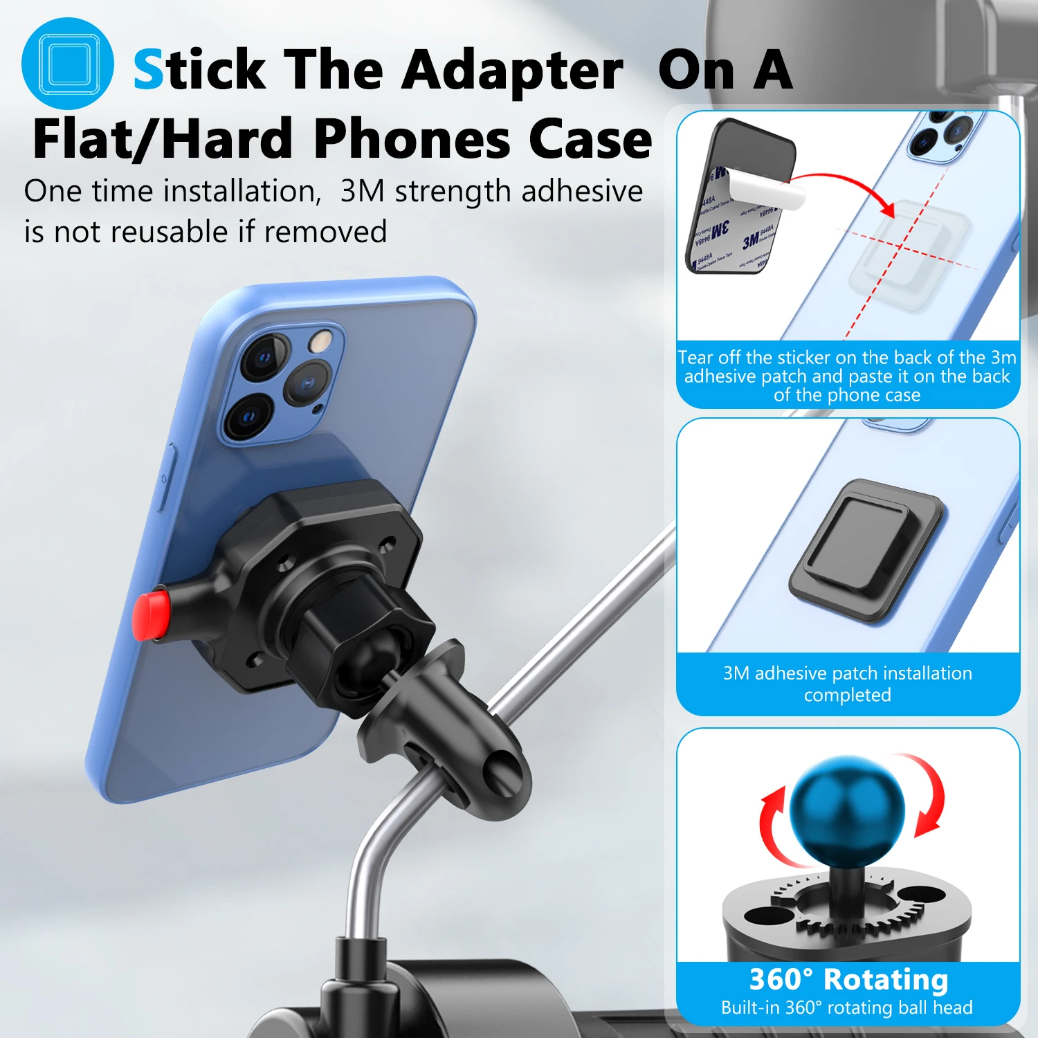 Motorcycle phone stand, anti-shake, quick release Phone stand Motorcycle Mirror stand - universal, rugged, adjustable design