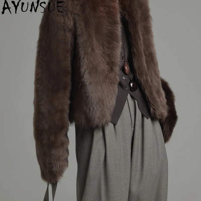 

AYUNSUE Natural Sheepskin Fur Coat Women V-neck Real Leather Jacket Winter Jackets 2025 Luxury Clothing Female Шуба Женская