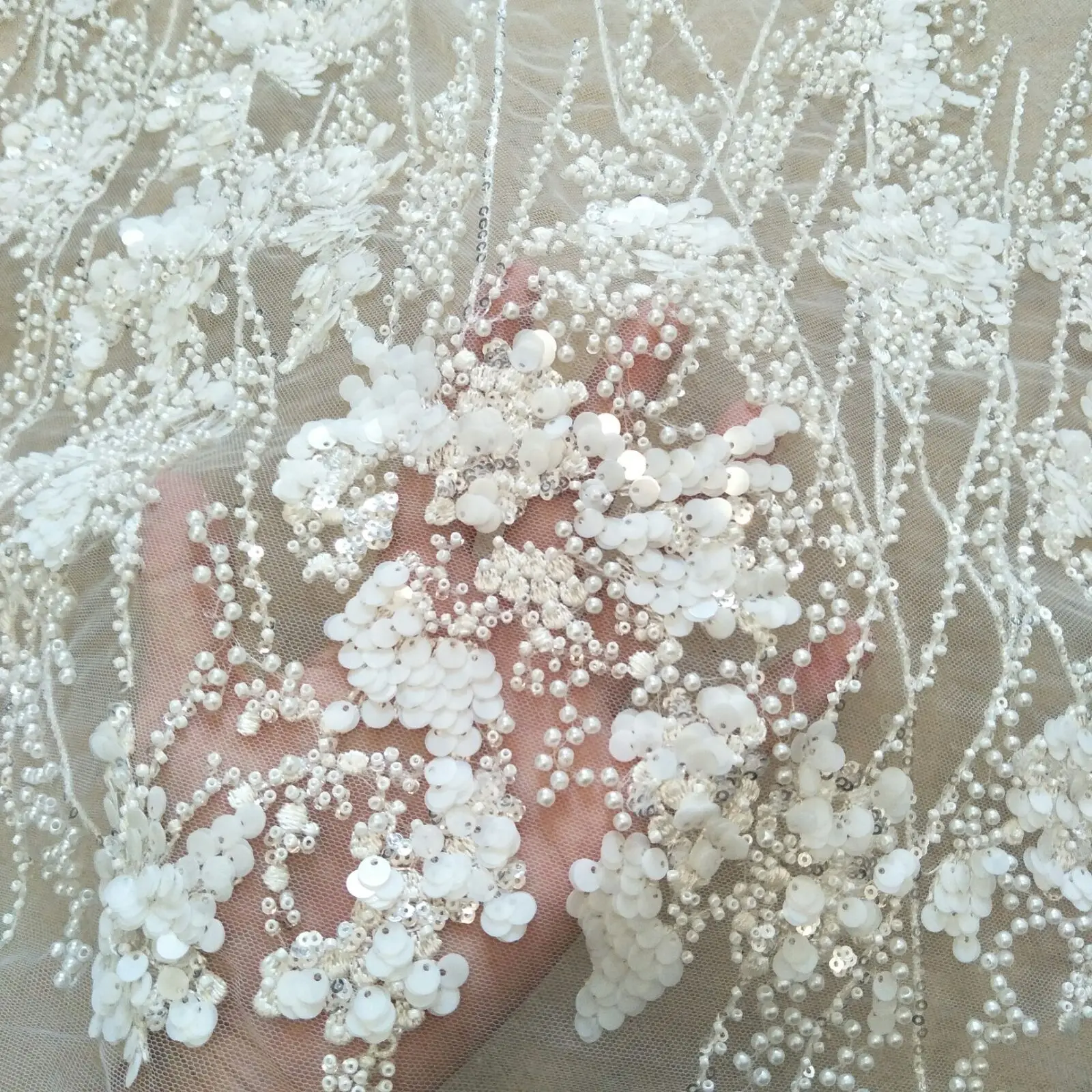 2023 wedding gown dress beading lace 130cm width lace fabric sell by yard