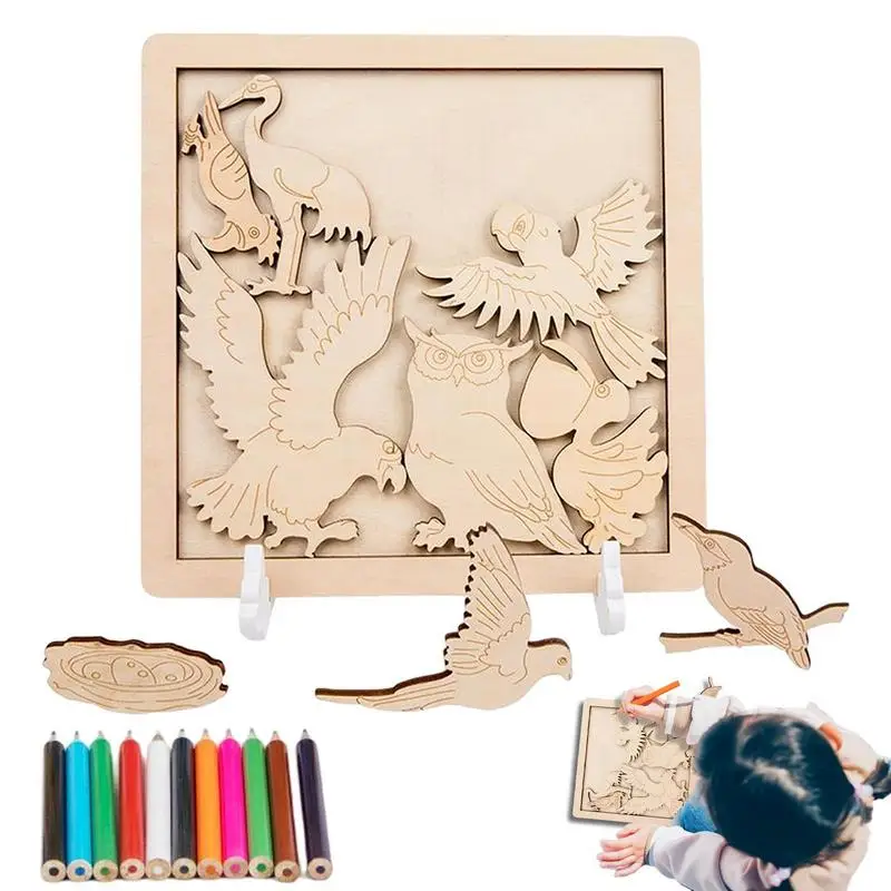 Puzzle d'Animaux en Bois Montessori avec Stylo de Peinture, Jouet d'ApprentiCumbria pour Enfant en Bas Âge