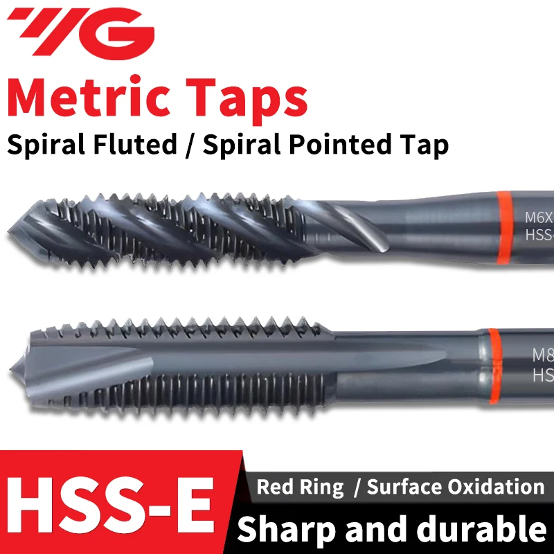 YG 1PCS HSSE INOX Metric Fin Red Ring M14-M24 Spiral Fluted/Pointed Tap M14M15M16M18M20M22M24 Machine Screw Thread Taps