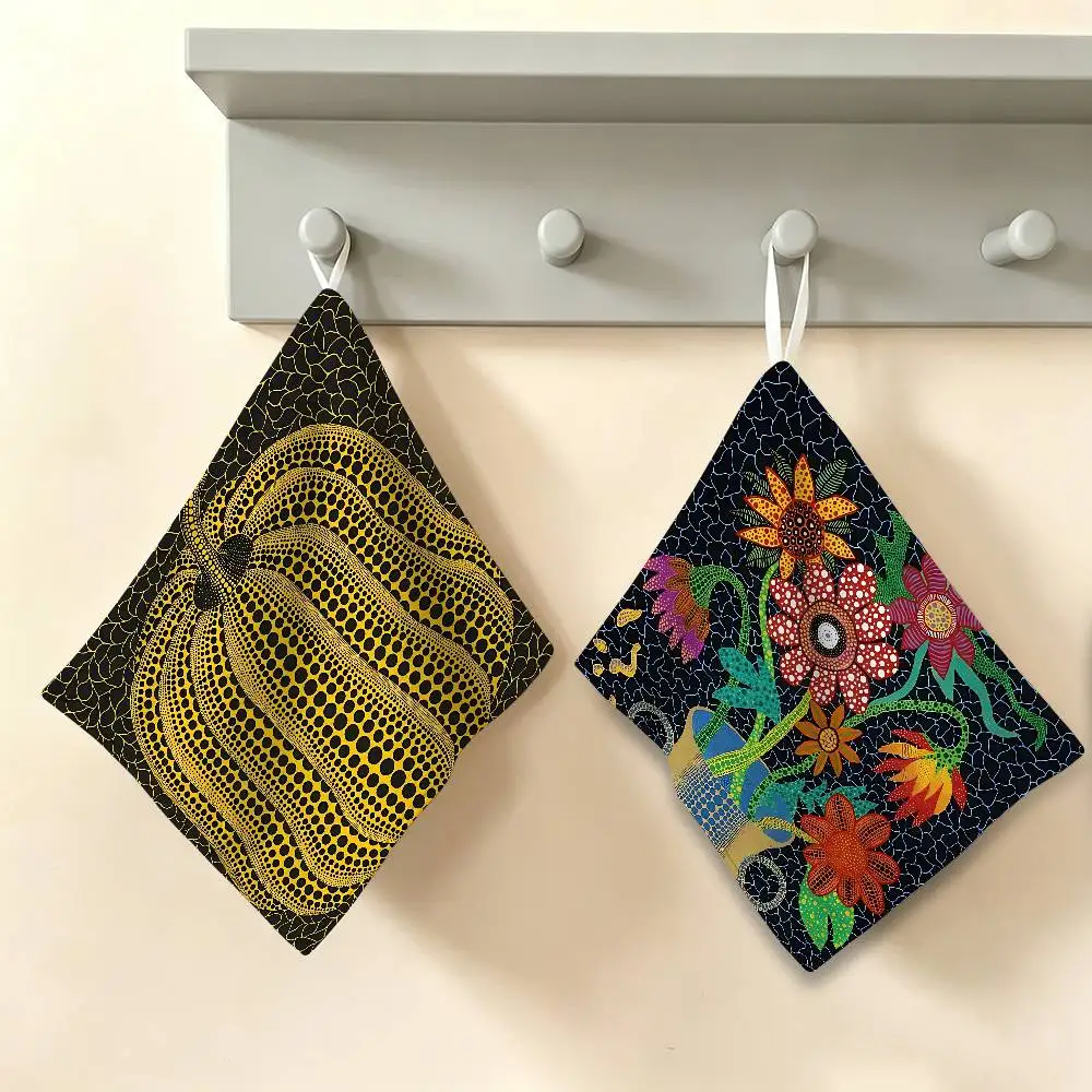 Yellow Dots Yayoi Kusama Hanging Style Hand Wiping Towel, Polyester Cotton, Anti-fade for Indoor Kitchen Living Room