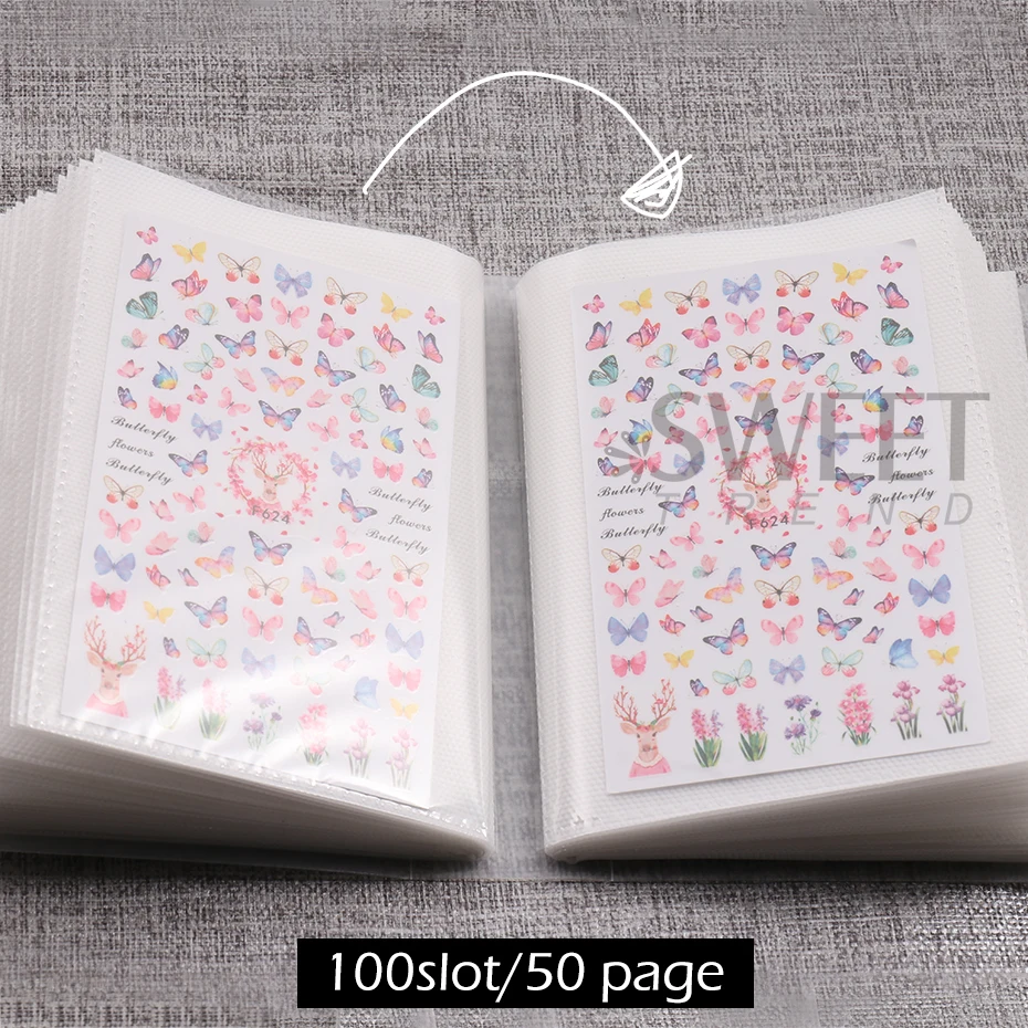 100 Slots Empty Collecting Nail Stickers Storage Book Photo Album Display Decals Organizer Holder Trending Salon Tools Supplies