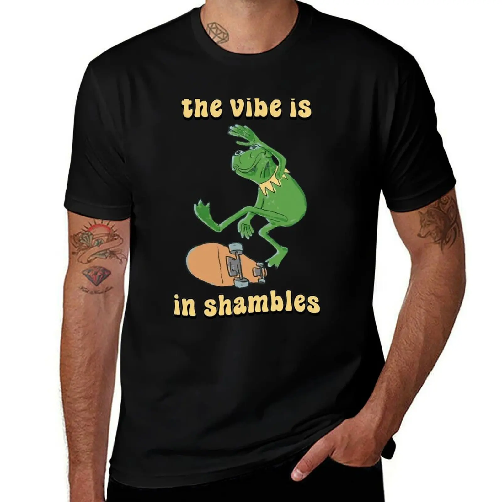 Frog The Vibe Is In Shambles Funny Meme T-Shirt oversized summer top vintage clothes black t shirts for men