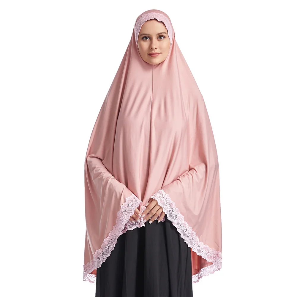 Lace Khimar Large Hijab Muslim Women Long Scarf Overhead Burqa Islamic Prayer Garment Arabic Niqab Nikab Headdress Abaya Scarves