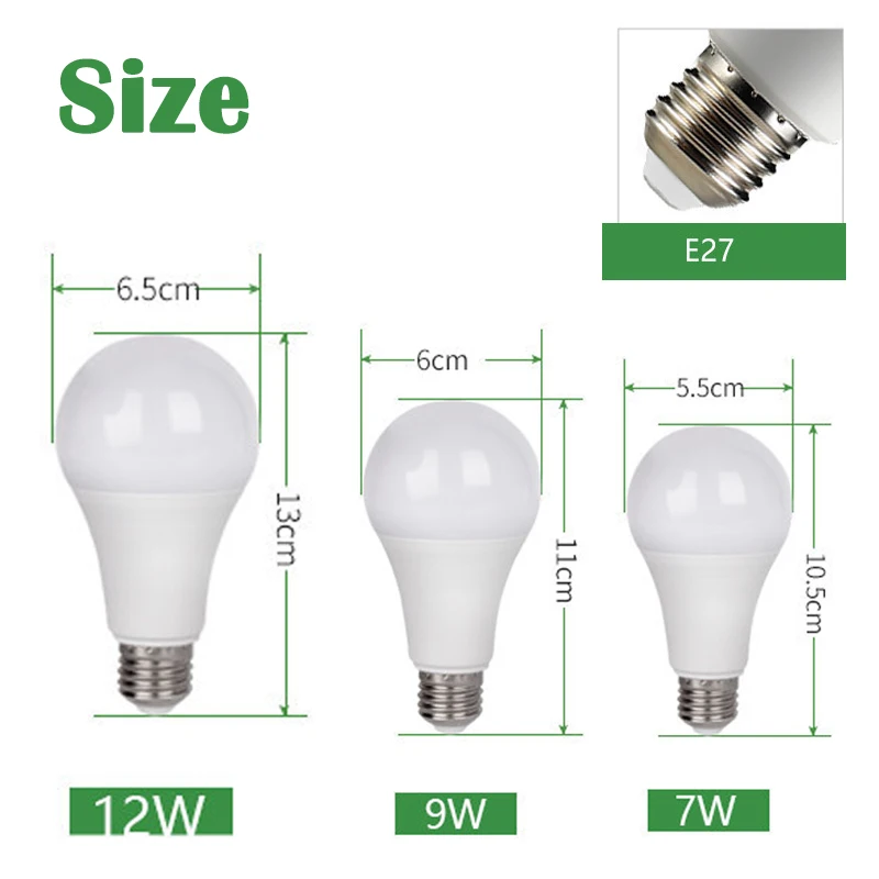 1 buah lampu LED E27 bohlam LED 7W 9W 12W Lampara lampu Led bola lampu AC 175V-265V Bombillas Led pencahayaan dalam ruangan