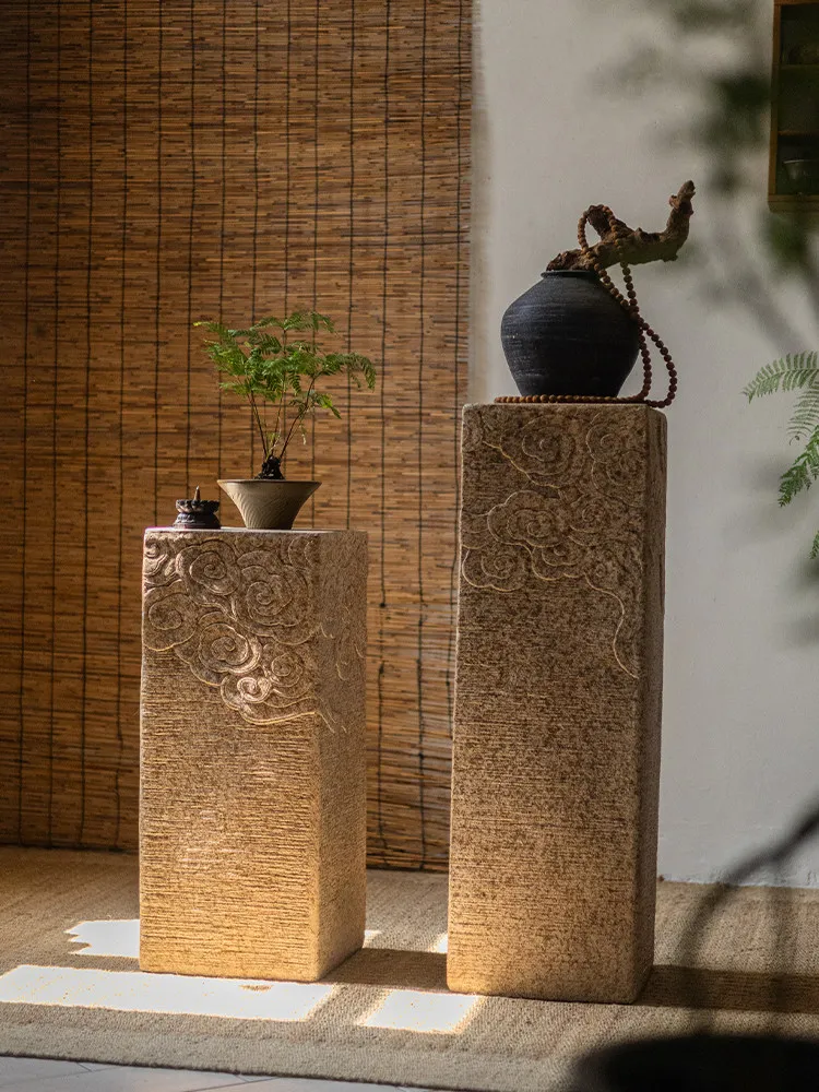 Imitation Stone Cloud Pillar Ornament Chinese Style Display Stand Cement Decorative Column for Home Courtyard Bonsai Display