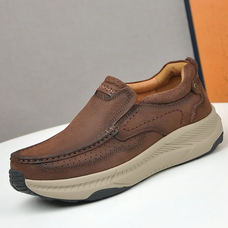 

YETTIES Мужские лоферы без шнуровки из натуральной кожи, осенняя повседневная обувь на толстой платформе, легкая мягкая удобная обувь