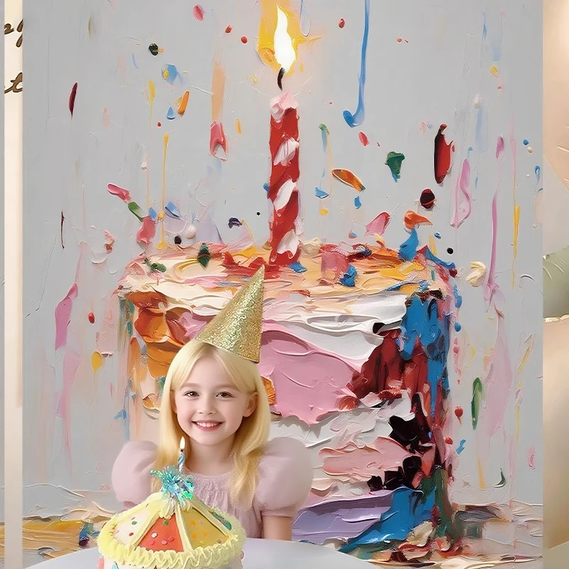 لوحة زيتية ملونة كبيرة جدًا لخلفية كعكة عيد الميلاد، ترتيب مشهد ديكور حفلات أعياد الميلاد للأولاد والبنات #2