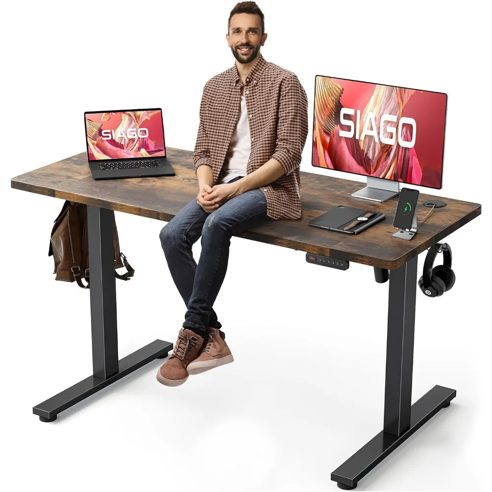 

55 x 24 Inch Sit Stand up Desk with Cable Management - 3 Memory Preset Adjustable Height Desk Computer Home Office Desk