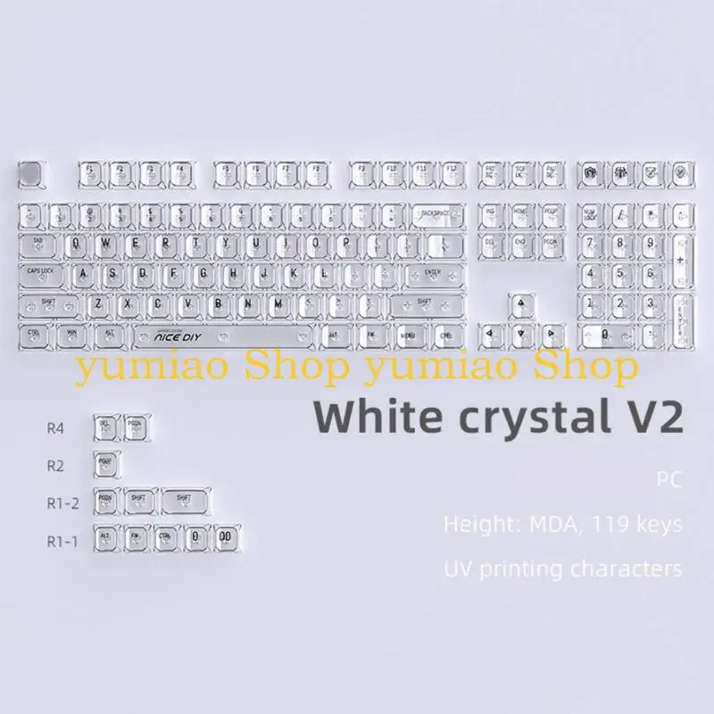 587B 132Keys Backlit Keycaps Translucents Backlits Crystal Keycap MDA Profile for Mechanical Keyboards