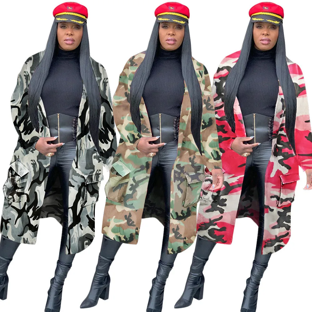 Autumn Spring Camouflage Camo Jacket Coat Women 2022 Cardigan Pockets Military Streetwear Casual Outerwear Chaqueta Mujer