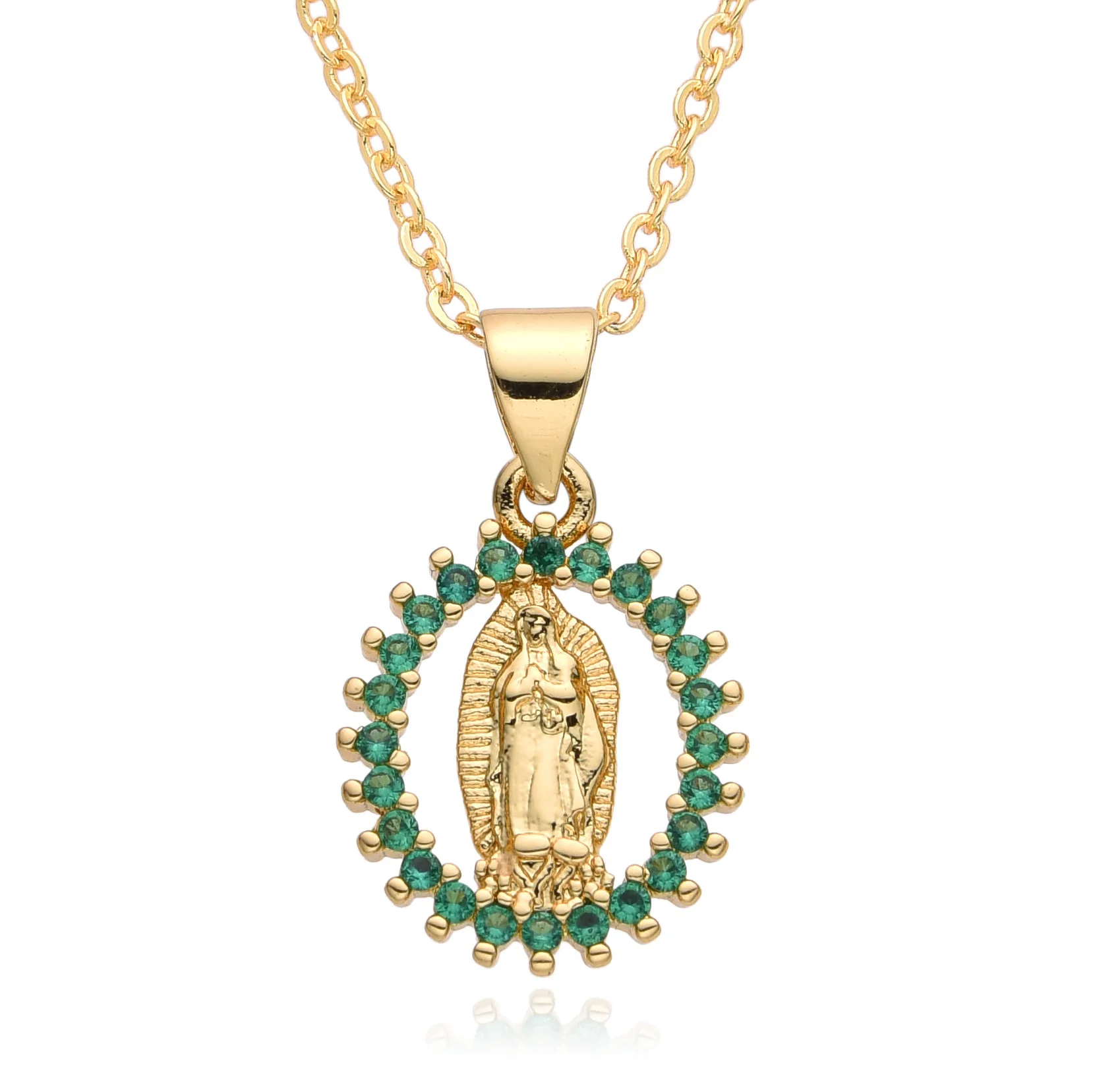 Gold Color Oval Hollow Our Lady San Judas Charms Colored Cubic Zirconia Virgin Mary St. Jude Necklace for Women Choker Pendant