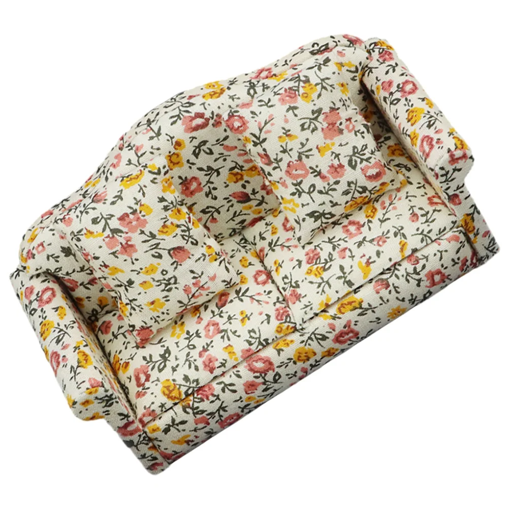 Mini Furniture Sofa Dolls House Couch Small Prop Supplies Ornament Single Decor Miniature with Pillow Individual