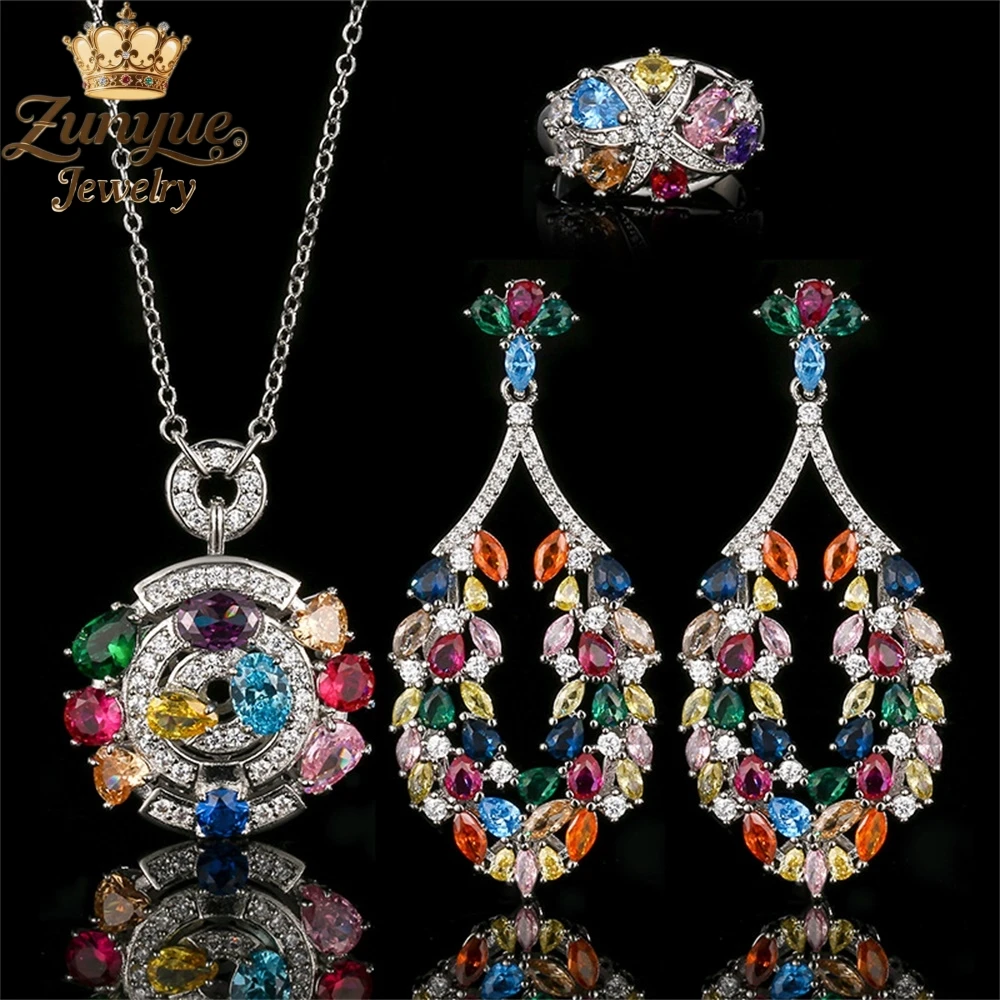 

Colorful Crystal Glass Three-Dimensional Diamond-Encrusted Flower Pendant Ring Luxury Quality Fashion Jewelry Exquisite Charms