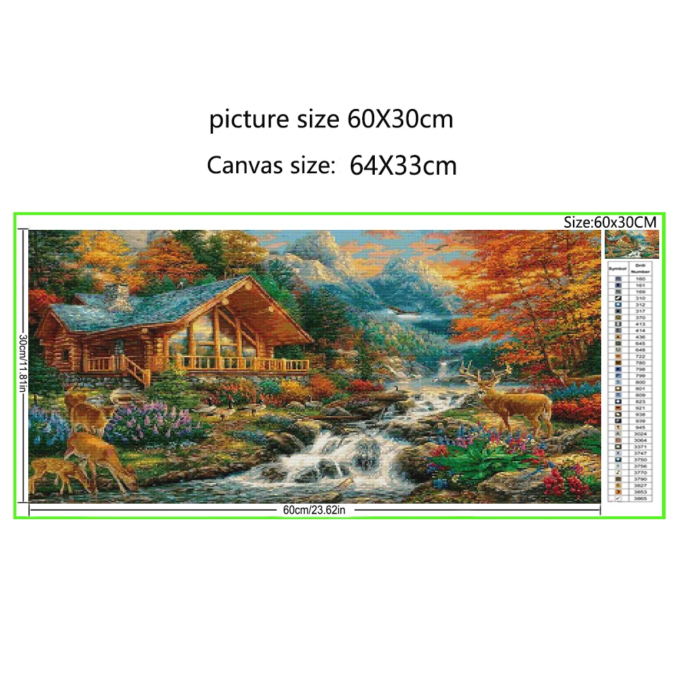 5D Diamond painting Flowing waterfall cross stitch diamond embroidery rural villa mosaic deer duck handmade gift big size decor