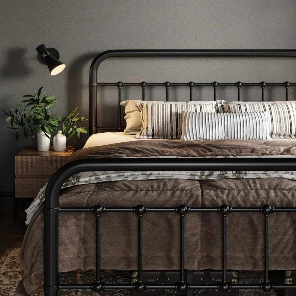 

Allewie Queen Size Metal Platform Bed Frame with Victorian Style Wrought Iron-Art Headboard/Footboard, No Box Spring Required, B