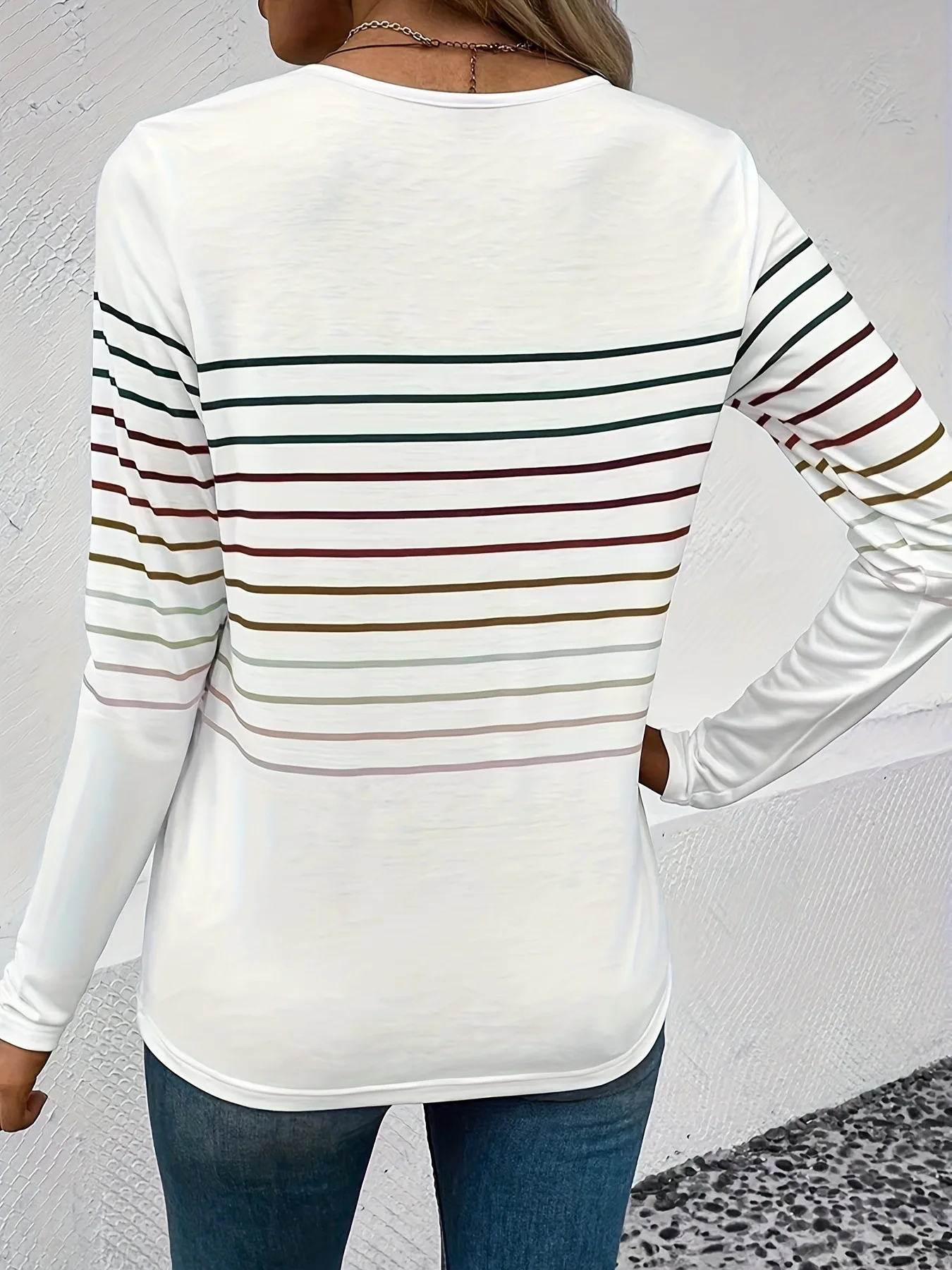 Striped Slim Crew Neck T-Shirt Casual Long Sleeve T-Shirt For Spring  Summer Women\'s Clothing