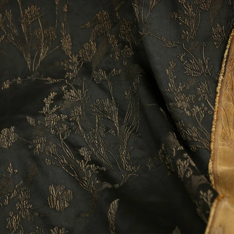 

Elastic silk Crowne crepe jacquard gauze fabric designer ramie black coffee