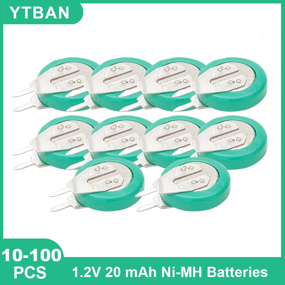 10-100pcs 1.2V 20mAh Ni-MH Rechargeable Battery Button Coin Cell with Welding Pins for Toy Timer Solar Energy Electric