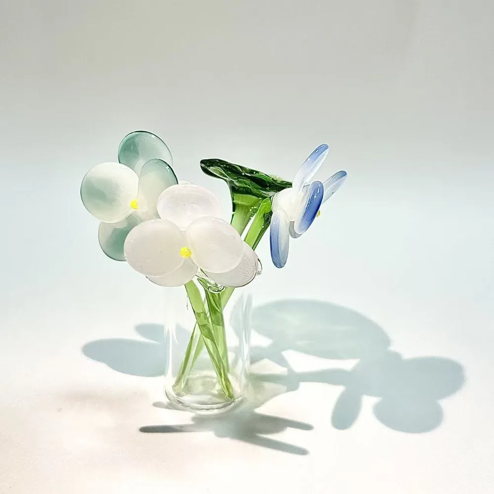 Ramo de Flores de Cristal, Mini Escultura Soplada a Mano, Figura Decorativa para Hogares, Dormitorios, Salas de Estar y Oficinas, Adorno de Escritorio