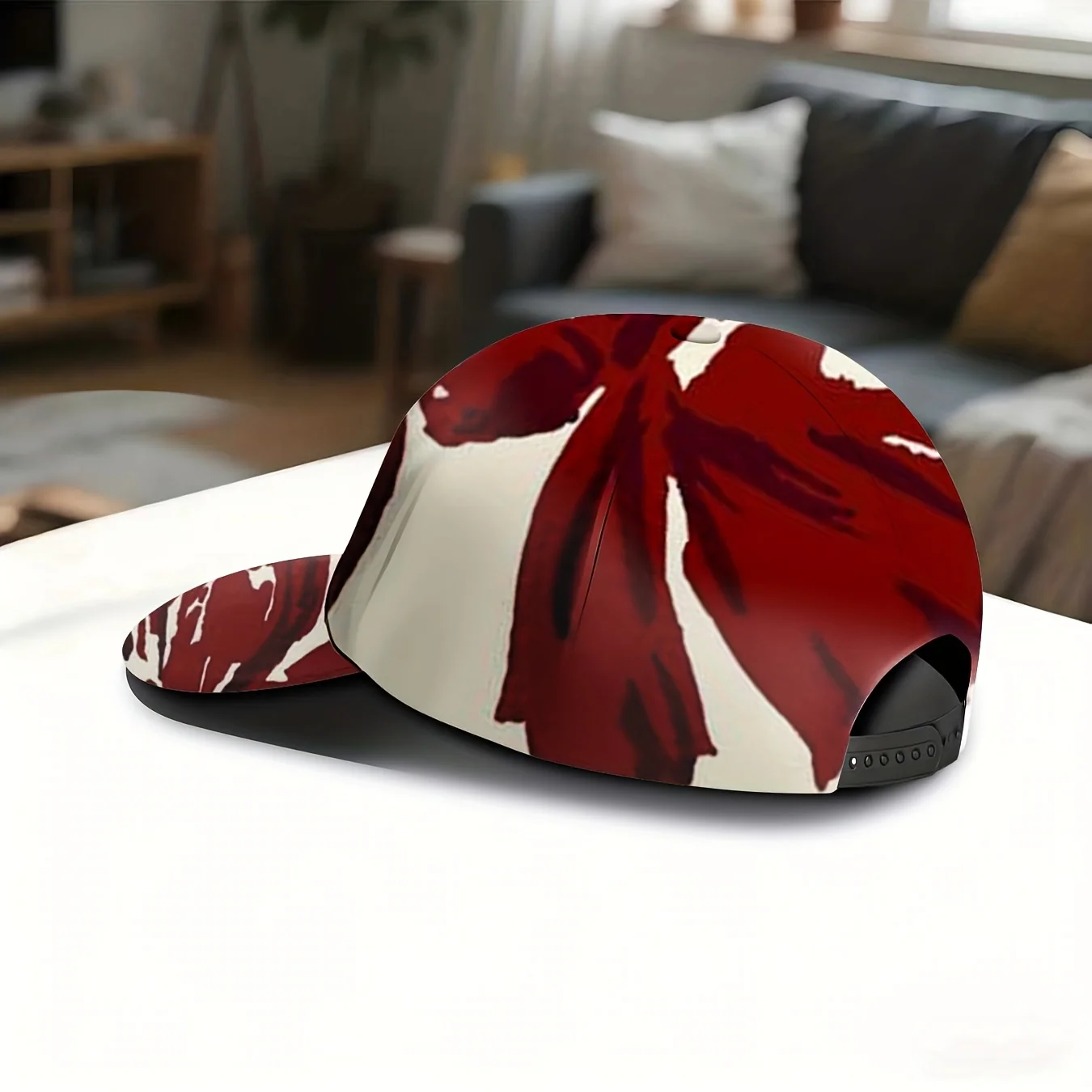 Men's & Women's Tropical Flower & Red/White Plant Print Baseball Cap - Adjustable Sun Hat with Full-Body Botanical Printing, UPF