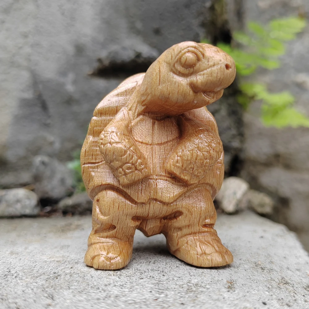 1.8 Inch Hand-Carved Wooden Turtle Figurine Ornament, Abstract Style, Modern Style, Suitable for fireplace, interior decoration, party decoration, office decoration, New Year's gift, birthday gift, study room