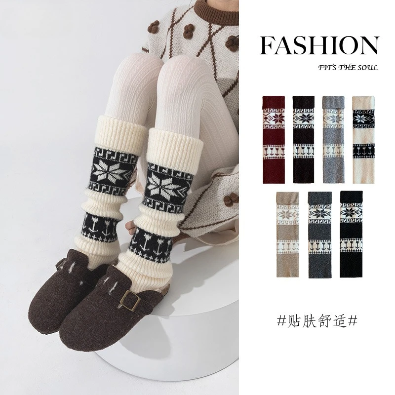 

Boot Socks Womens Winter Leg Warmers Ankle Stretch Slouch Warm Thermal Ladies Wool Knitted Snowflake Female Gaiter Christmas