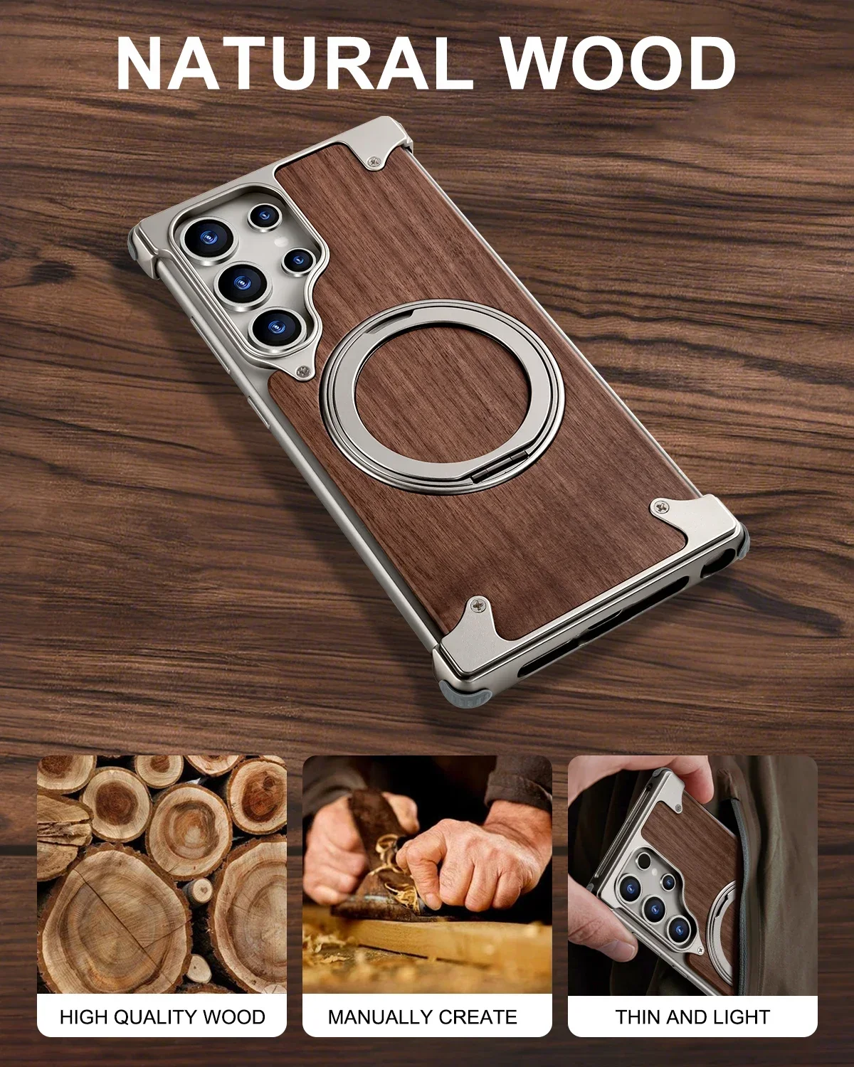 Eary Solid Wood Phone Case for Samsung Galaxy S25 S24 Ultra for Magsafe 360 Rotation Kickstand Frameless Protective Shells - AliExpress Eary Solid Wood Phone Case for Samsung Galaxy S25 S24 Ultra for Magsafe 360 Rotation Kickstand Frameless Protective Shells - AliExpress