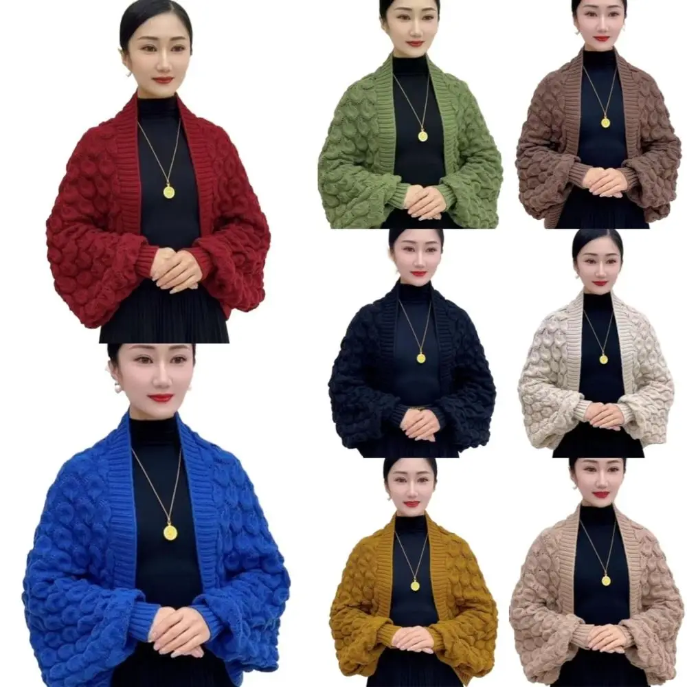

Loose Fit Openwork Knitted Shawl Solid Color Wave Pattern Thin Coat Shoulder Pad Warm Knitted Shawl Coat Korean Fashion