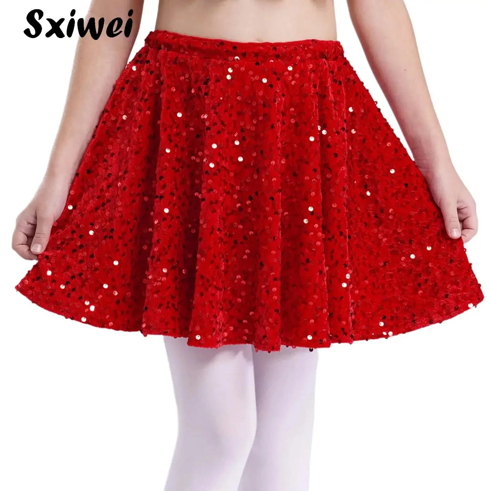 

Girls Sequin Skirt Kids Pleated Sparkling Skirt Glitter Elastic Waist Dance Skirt for Christmas Party Performance Birthday Gift