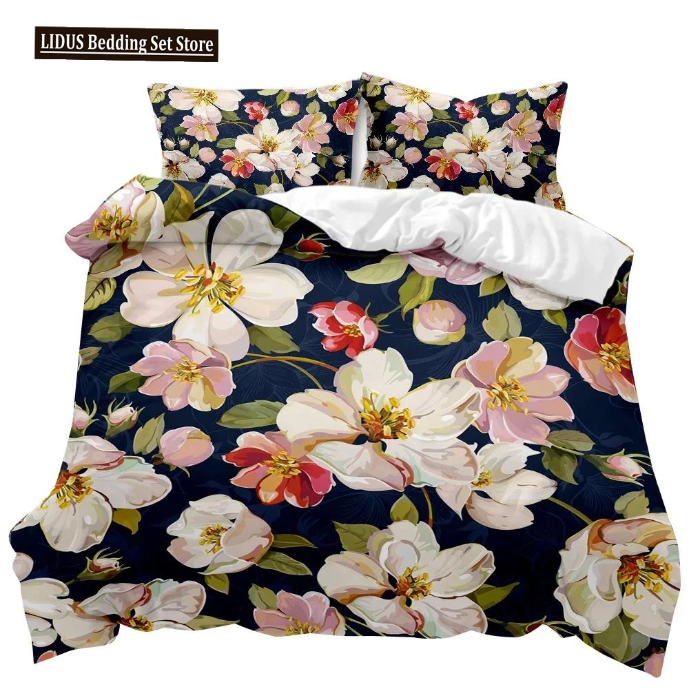 Flower Duvet Cover Set Colorful Flower Fresh Garden Botanical Twin Comforter Cover Women Flower Polyester Bedding Set Queen King